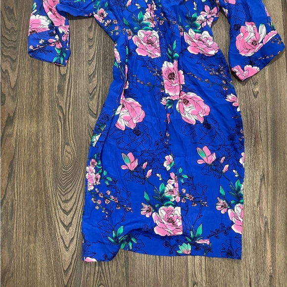 G.I.L.I. Printed Floral Duster Cardigan Open Front Long Sleeve Blue Multi Size L - Picture 6 of 8